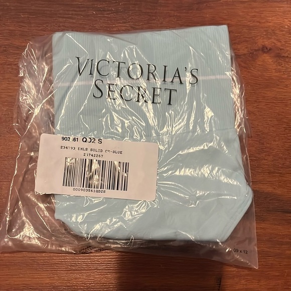 VS Pink Seamless Longline Sports Bra Opal Blue small racerback crop top stretchy - Picture 7 of 11
